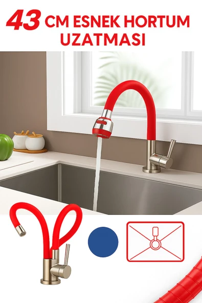 DESIPHON Kırmızı Silikonlu 2 Fonksiyonlu Kubar Musluk Başlığı – Oynar Başlık, Su Tasarrufu ve Konfor - 6