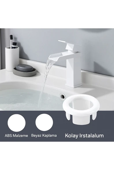 DESIPHON 2 Adet Beyaz Lavabo Taşma Yüzüğü Evye Taşma Deliği Kapağı Plastik Gider Aksesuarı Uyumlu - 5