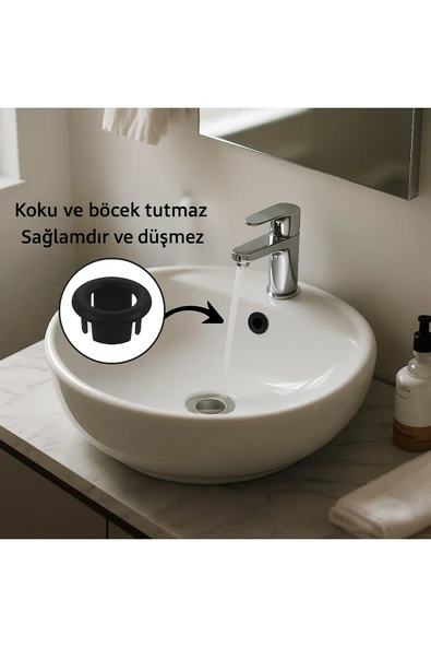 DESIPHON SİYAH RENKLİ, ŞIK TASARIMLI, ESTETİK VE UYUMLU LAVABO TAŞMA YÜZÜĞÜ STANDART MODEL - 3