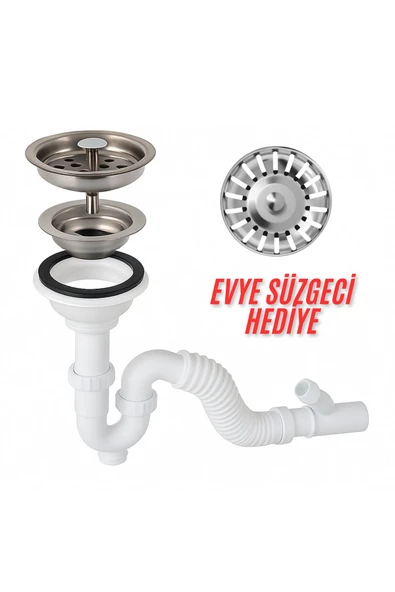 DESIPHON Çöpmak Lavabo Sifonu Koku Önleyici Sistemli Tahliye Seti Çamaşır Makinesi Uyumlu