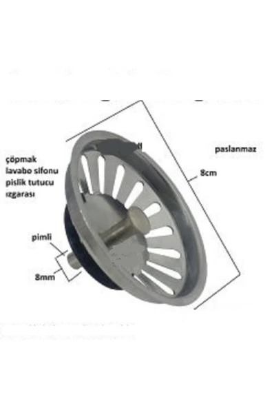 ASPERA Üniversal Paslanmaz Mutfak Evye Çöpmak Sifonu Süzgeci Pimli - 2