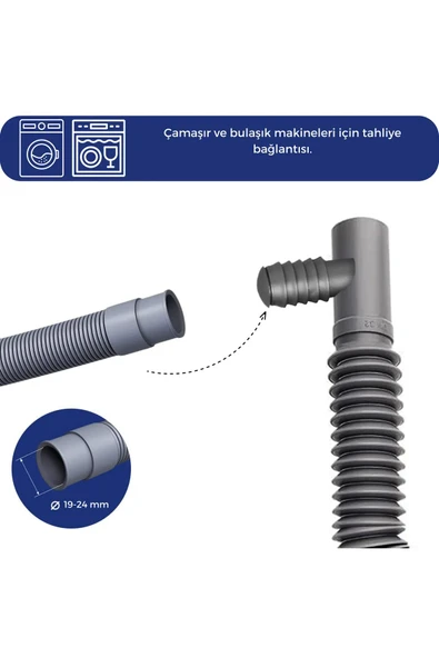 DESIPHON Çamaşır Ve Bulaşık Makine Girişli Körüklü Lavabo Sifonu - 4