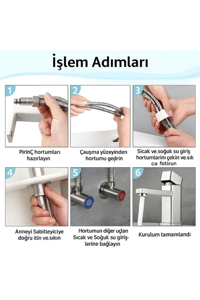 DESIPHON 2li Set 50 cm Paslanmaz Çelik Batarya Flex Hortumu Sızdırmaz, Koku Yapmaz, Dayanıklı - 5