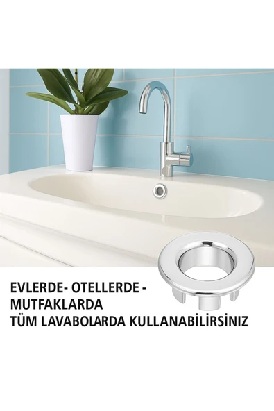 DESIPHON Parlak Krom Görünümlü Lavabo Taşma Yüzüğü - Dayanıklı Metal Evye Taşma Halkası 1 Adet - 3