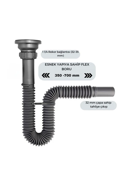 GÜÇLÜ Desiphon Körüklü Lavabo Sifonu Lüks Körüklü Lavabo Evye Sifonu - 4