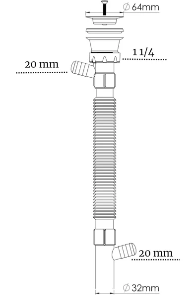 DESIPHON Çift Çamaşır ve Bulaşık  Makinesi için Körüklü Lavabo Sifonu(Çift Girişli ) - 5