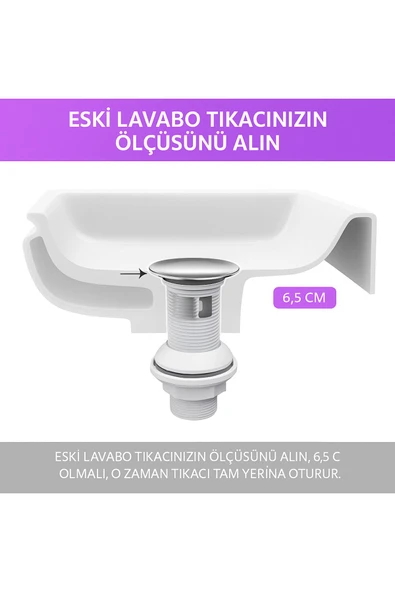 DESIPHON Pop-Up Lavabo Sifonu Taşmalı Paslanmaz Metal Başlık, Plastik Gövde, Kolay Montaj - 3