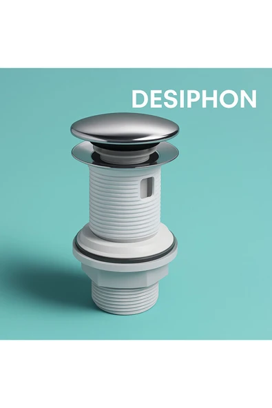 DESIPHON Pop-Up Lavabo Sifonu Taşmalı Paslanmaz Metal Başlık, Plastik Gövde, Kolay Montaj