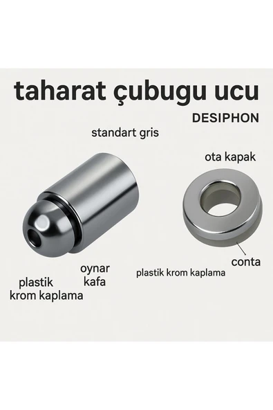DESIPHON Taharet Çubuğu Uyumlu Plastik Krom Uç Dayanıklı, Şık ve Kolay Montajlı Parça - 2