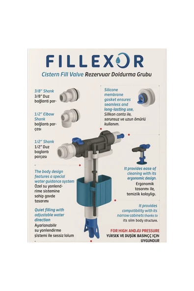 DESIPHON Tüm Rezervuarlarla Uyumlu 1/2 ve 3/8 Girişli Sessiz Dolum Şamandırası Seti Evrensel Uyumlu - 4