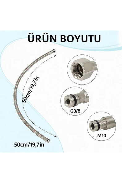 DESIPHON 2li Set 50 cm Paslanmaz Çelik Batarya Flex Hortumu Sızdırmaz, Koku Yapmaz, Dayanıklı - 2