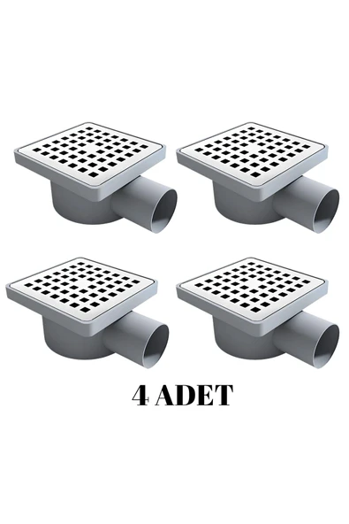 DESIPHON 4 ADET 10x10 YANDAN ÇIKIŞ ÇAP 50 KARE KROM YER SİFONU SU GİDERİ BALKON GİDERİ BANYO GİDERİ