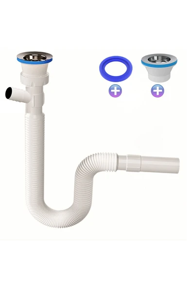GÜÇLÜ Güçlü Plastik Çamaşır Makinesi Girişli Körüklü Lavabo Sifonu