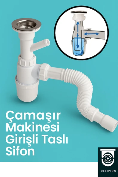 DESIPHON Çamaşır Makinesi Girişli Koku Önleyici Taslı Körüklü Sifon Dayanıklı & Uzun Ömürlü - 5