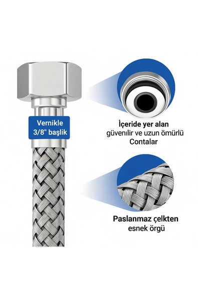 DESIPHON 50 cm Paslanmaz Çelik Batarya Flexi Hortum Koku Yapmaz, Sızdırmaz, Dayanıklı - 4