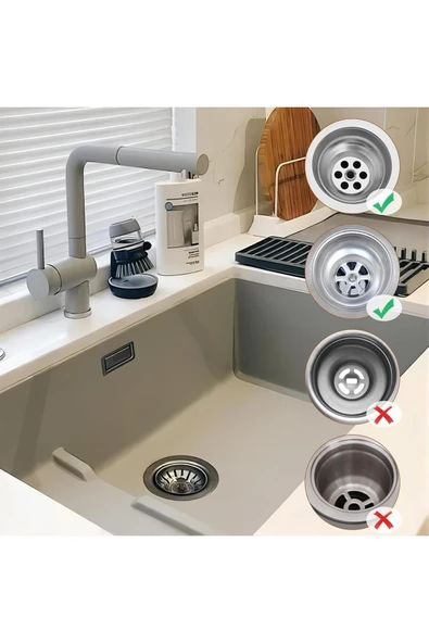 DESIPHON Çöpmak 8 cm Paslanmaz Çelik Lavabo Evye Gider Süzgeci Sifon Uyumlu Dayanıklı Filtre - 5