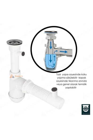 DESIPHON TASLI LÜKS SİFON ÇİFT ÇAMAŞIR MAKİNESİ GİRİŞLİ, KOKU ÖNLEYİCİ - 3