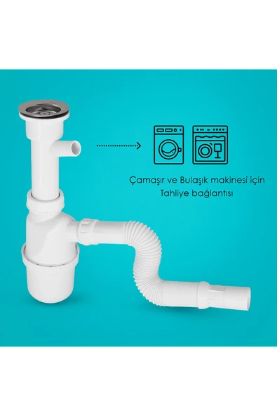 DESIPHON Çamaşır Makinesi Girişli Koku Önleyici Taslı Körüklü Sifon Dayanıklı & Uzun Ömürlü - 2