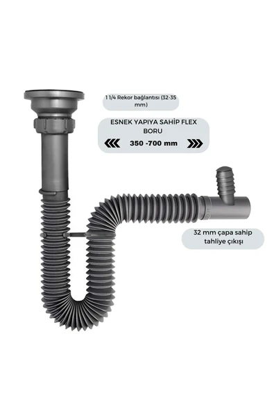 DESIPHON Çamaşır Ve Bulaşık Makine Girişli Körüklü Lavabo Sifonu - 3