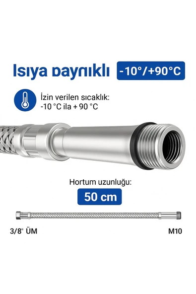 DESIPHON 50 cm Paslanmaz Çelik Batarya Flexi Hortum Koku Yapmaz, Sızdırmaz, Dayanıklı - 3