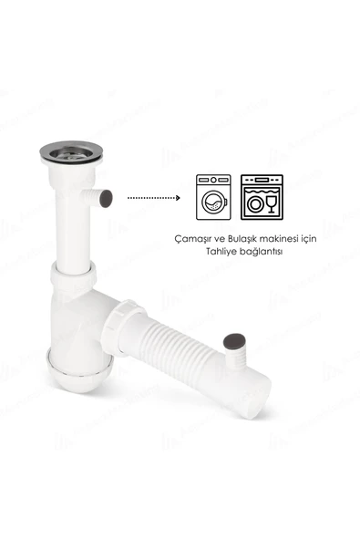 DESIPHON TASLI LÜKS SİFON ÇİFT ÇAMAŞIR MAKİNESİ GİRİŞLİ, KOKU ÖNLEYİCİ - 6