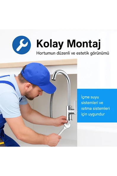 DESIPHON 50 cm Paslanmaz Çelik Batarya Flexi Hortum Koku Yapmaz, Sızdırmaz, Dayanıklı - 6