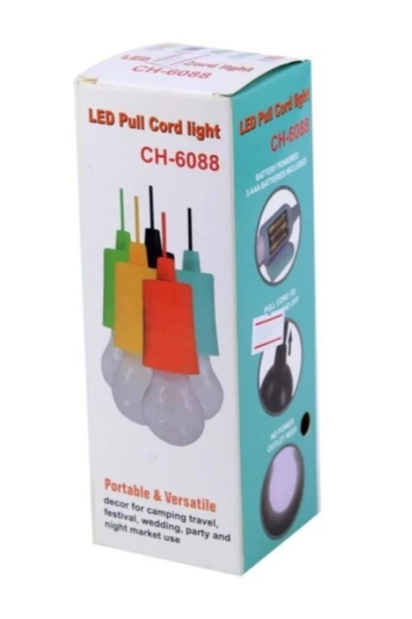 İPLİ ÇEK BIRAK PİLLİ LED AMPUL BEYAZ IŞIK E27 DUY İPLİ ÇEK YAK LAMBA YEŞİL PULL CORD LIGHT CH-6088 - Resim 2