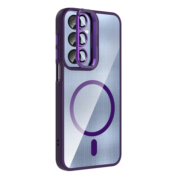 Samsung Galaxy A56 Kılıf Standlı ve Kamera Lens Hediyeli M-Safe Şarj Özellikli Etro Kapak - Resim 6