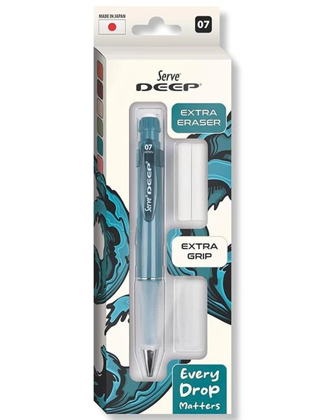 Serve Deep Mekanik Kurşun Kalem 07mm Grip ve Silgi Yedekli Set Okyanus Mavisi