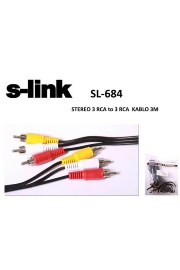 STEREO 3 RCA TO 3 RCA 3 METRE KABLO 3LÜ RCA KABLO S-LINK SL-684