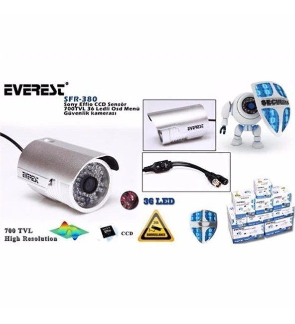 GÜVENLİK KAMERASI 700TVL 36 LEDLİ OSD MENÜ SONY EEFIO CCD SENSÖR GÜVENLİK KAMERASI EVEREST SFR-380 - 2
