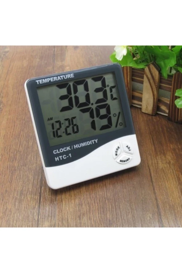 TERMOMETRE VE NEM ÖLÇER LCD EKRAN ISI NEM ÖLÇER TAKVİM VE SAAT GÖSTERGELİ ALARMLI TERMOMETRE HTC-1