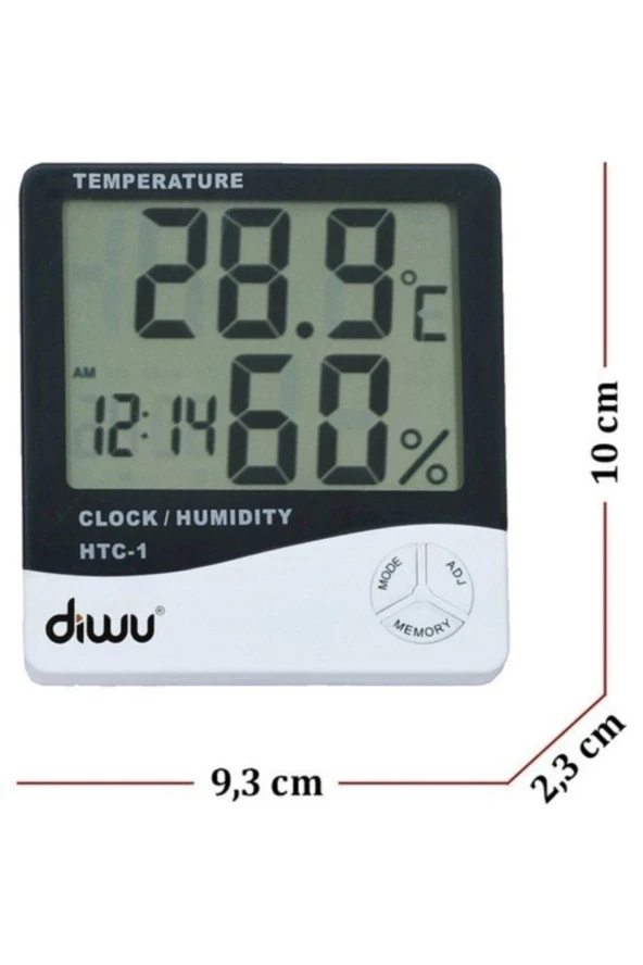 TERMOMETRE VE NEM ÖLÇER LCD EKRAN ISI NEM ÖLÇER TAKVİM VE SAAT GÖSTERGELİ ALARMLI TERMOMETRE HTC-1 - 2