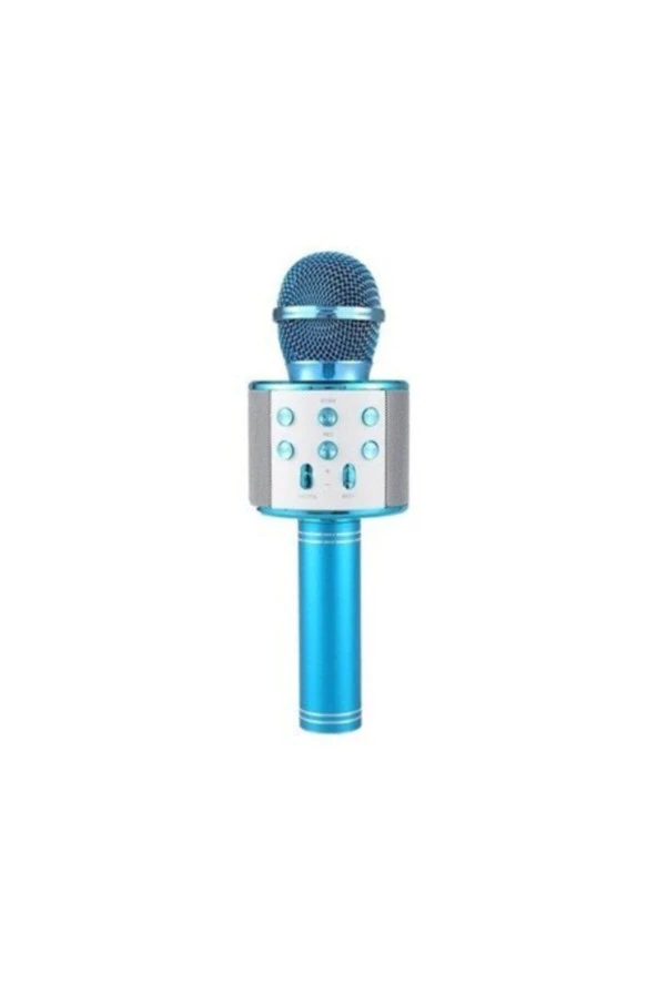 Karaoke Mikrofon Bluetooth Hoparlör Aux Usb Mikro Sd Kart Girişli Mavi Wster Ws-858