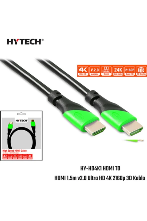 HDMI TO HDMI 1.5 METRE V2.0 ULTRA HD 4K 2160P 3D HDMI KABLO HYTECH HY-HD4K1