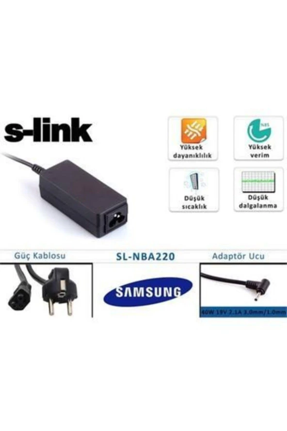 SAMSUNG ULTRABOOK STANDART ADAPTÖR 40W 19V 2.1A 3.0mm/1.0mm S-LINK SL-NBA220 - Resim 2
