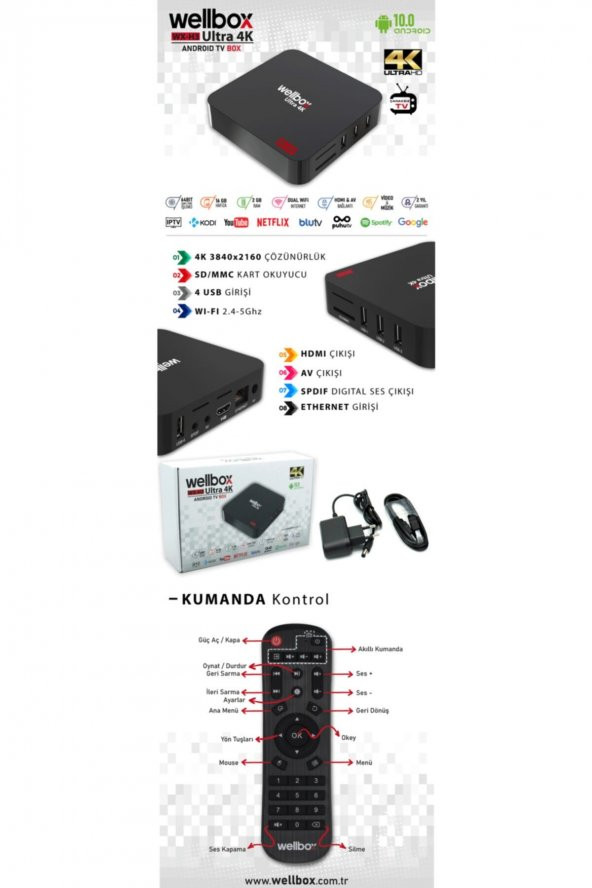 UYDU ALICISI ULTRA 4K HD 10.0 ANDROID 2GB RAM 16GB HAFIZA 2.4G WIFI/USB TV BOX WELLBOX WX-H3 - 8