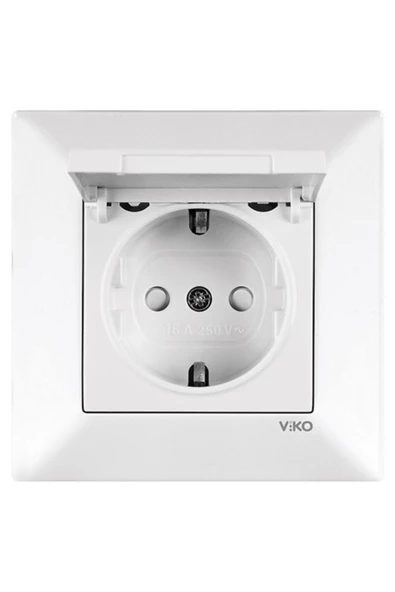 Viko Meridian Çocuk Koruma Kapaklı Topraklı Priz Beyaz (Mek.+ Düğme)