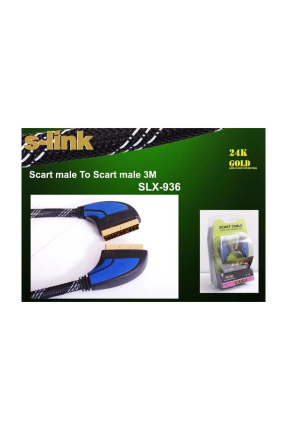 SCART TO SCART KABLO 3 METRE GOLD KILIFLI BAKIR KABLO ALTIN KAPLAMA SCART KABLO S-LINK SLX-936