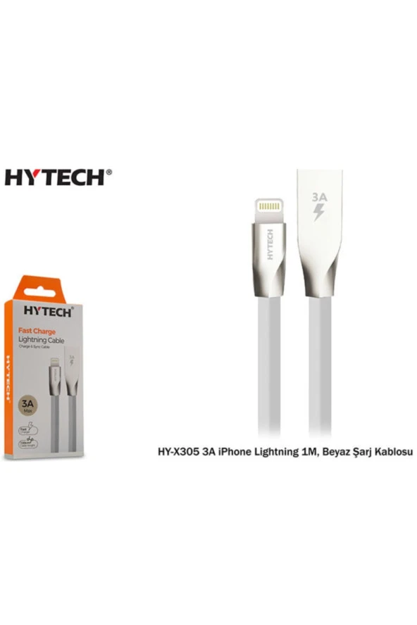 Telefon Şarj Aleti 5V 3A iPhone Lightning USB 1M Beyaz Şarj Kablosu Hytech HY-X305