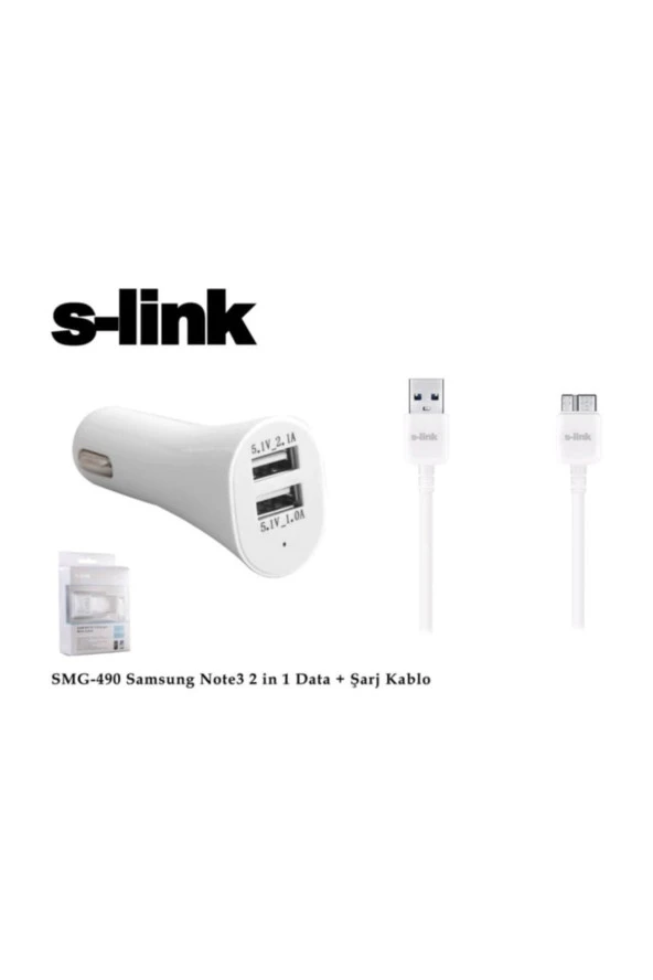 Araç Şarj Adaptörü ve Şarj Kablosu Micro Usb Samsung Note3/S5 2000MA 2li Usn S-link SMG-490