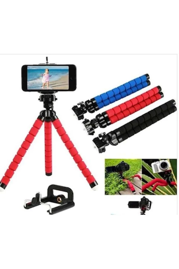 Ahtapot Tripod Kamera Cep Telefonu Tripodu Stand Tutucu Çubuğu ( Kırmızı ) - 3