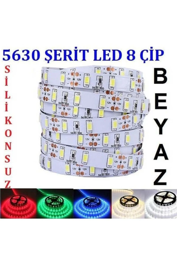 5630 ŞERİT LED DC 12V DOUBLE PCB 8 ÇİP SMD SİLİKONSUZ ŞERİT LED BEYAZ 5 METRE ŞERİT LED - 3