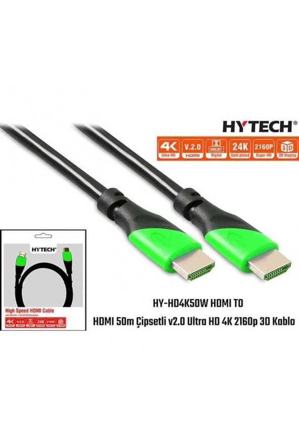 50M HDMI Kablo Çipsetli v2.0 Ultra HD 4K 2160p 3D Kablo Hytech HY-HD4K50W