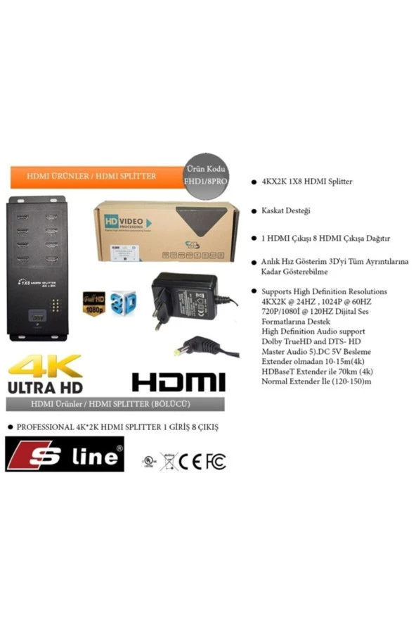 HDMI Splitter 1X8 3D Full HD S-Line FHD1 ürün görseli