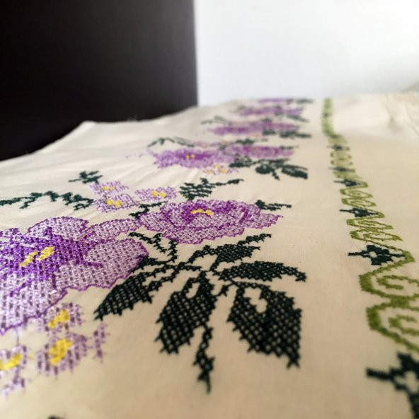 Kanaviçe İşlemeli Tek Kişilik Pike Takımı Mor 100 Pamuk 160 cm X 220 cm Mor - 2