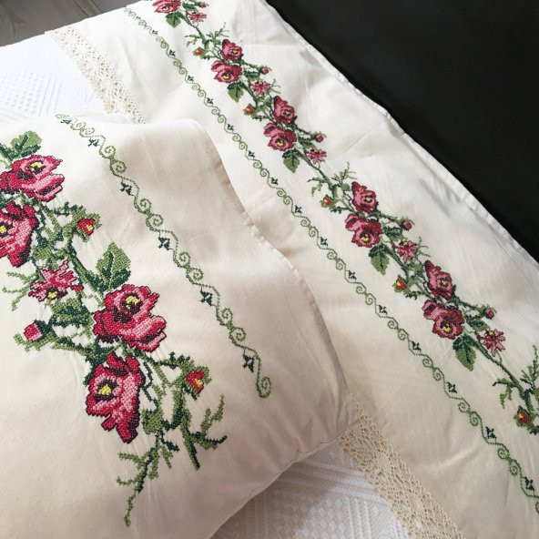 Kanaviçe İşlemeli Tek Kişilik Pike Takımı Bordo 100 Pamuk 160 cm X 220 cm Bordo - 2