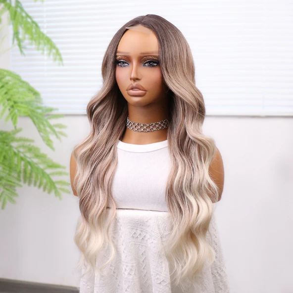 Rus Kumralı Beyaz Platin Işıltılı ve Ombreli Tül Peruk - Resim 4