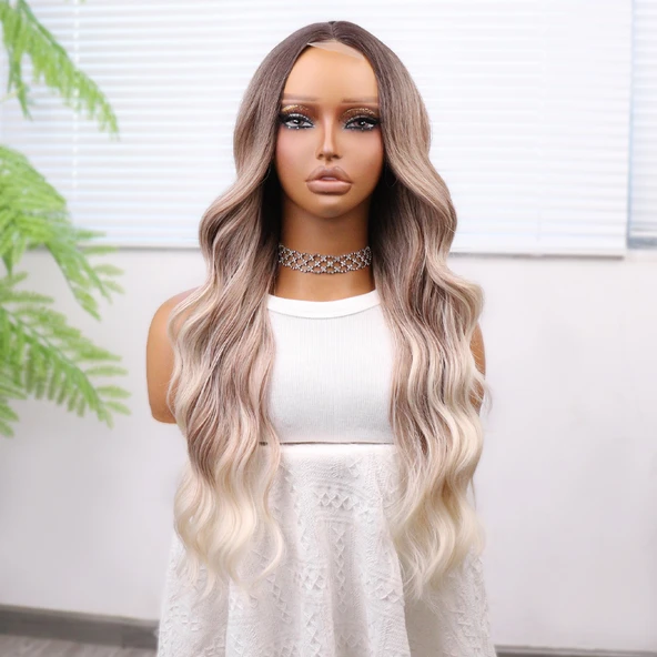 Rus Kumralı Beyaz Platin Işıltılı ve Ombreli Tül Peruk - Resim 2