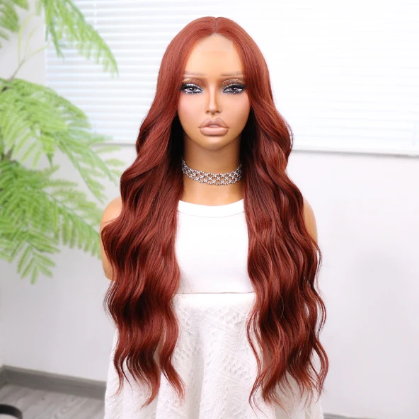 Koyu Bakır Su Dalgalı Tül Peruk - Resim 2